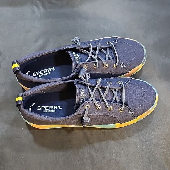 BRAND NEW SPERRY WOMEN'S ’s CREST VIBE FLORAL CORAL/NAVY PLATFORM SNEAKERS - Picture 7 of 16